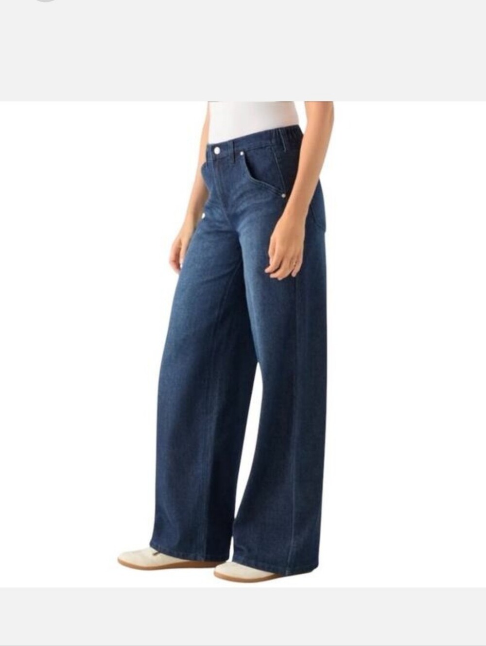 Mid-Rise Wide Leg Trouser Jeans for Women - Deep Blue Wash